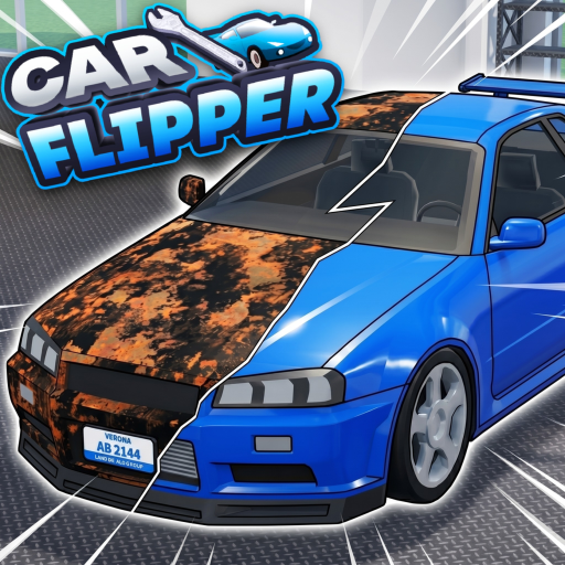 Official Roblox icon for Car Flipper showing a rusty car restored into a blue tuned car
